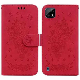For OPPO Realme C20 / C11 2021 Butterfly Rose Embossed Leather Phone Case(Red)