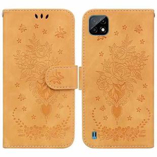 For OPPO Realme C20 / C11 2021 Butterfly Rose Embossed Leather Phone Case(Yellow)