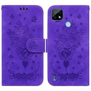 For OPPO Realme C21 Butterfly Rose Embossed Leather Phone Case(Purple)