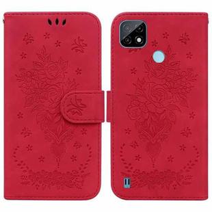 For OPPO Realme C21 Butterfly Rose Embossed Leather Phone Case(Red)