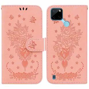 For OPPO Realme C21Y Butterfly Rose Embossed Leather Phone Case(Pink)