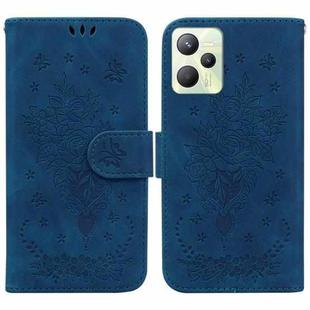 For OPPO Realme C35 Butterfly Rose Embossed Leather Phone Case(Blue)