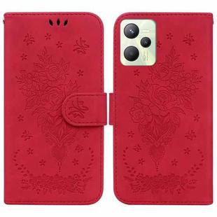 For OPPO Realme C35 Butterfly Rose Embossed Leather Phone Case(Red)