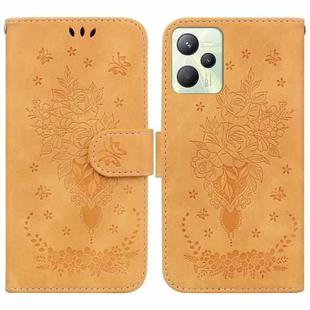 For OPPO Realme C35 Butterfly Rose Embossed Leather Phone Case(Yellow)