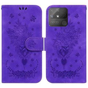 For OPPO Realme Narzo 50A Butterfly Rose Embossed Leather Phone Case(Purple)
