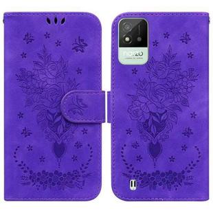 For OPPO Realme Narzo 50i Butterfly Rose Embossed Leather Phone Case(Purple)