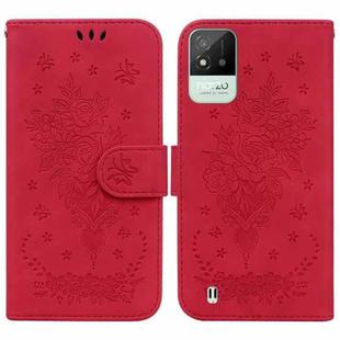 For OPPO Realme Narzo 50i Butterfly Rose Embossed Leather Phone Case(Red)