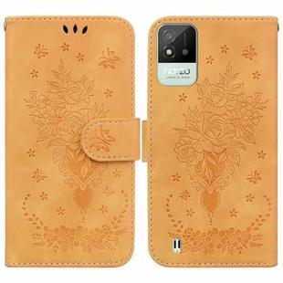 For OPPO Realme Narzo 50i Butterfly Rose Embossed Leather Phone Case(Yellow)