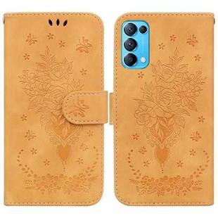 For OPPO Reno5 Pro 5G Butterfly Rose Embossed Leather Phone Case(Yellow)