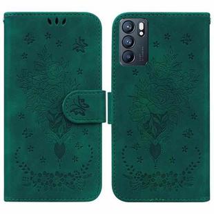 For OPPO Reno6 5G Butterfly Rose Embossed Leather Phone Case(Green)