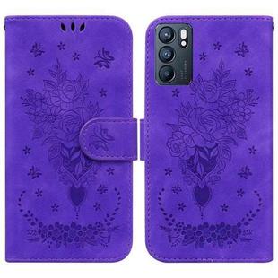 For OPPO Reno6 5G Butterfly Rose Embossed Leather Phone Case(Purple)