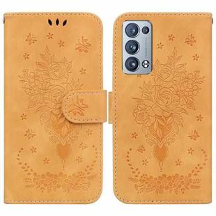 For OPPO Reno6 Pro+ 5G Butterfly Rose Embossed Leather Phone Case(Yellow)