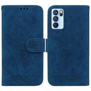 For OPPO Reno6 Pro 5G Butterfly Rose Embossed Leather Phone Case(Blue)