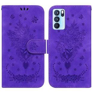 For OPPO Reno6 Pro 5G Butterfly Rose Embossed Leather Phone Case(Purple)