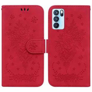 For OPPO Reno6 Pro 5G Butterfly Rose Embossed Leather Phone Case(Red)