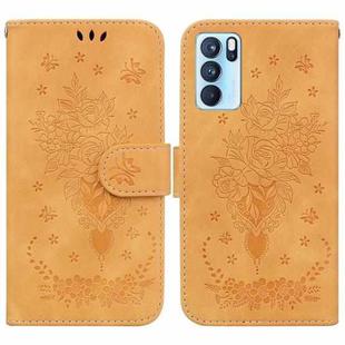 For OPPO Reno6 Pro 5G Butterfly Rose Embossed Leather Phone Case(Yellow)