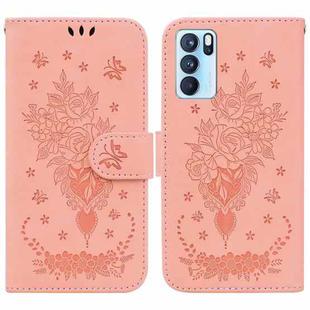 For OPPO Reno6 Pro 5G Butterfly Rose Embossed Leather Phone Case(Pink)