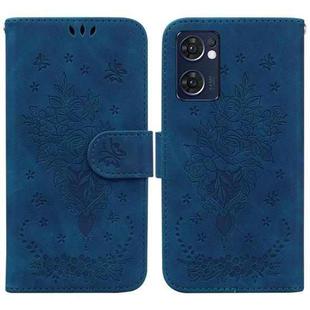 For OPPO Reno7 5G / Find X5 Lite Butterfly Rose Embossed Leather Phone Case(Blue)