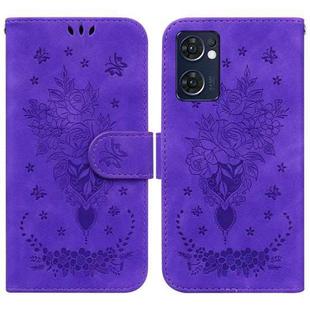 For OPPO Reno7 5G / Find X5 Lite Butterfly Rose Embossed Leather Phone Case(Purple)