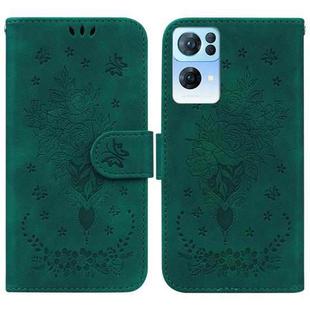 For OPPO Reno7 Pro 5G Butterfly Rose Embossed Leather Phone Case(Green)