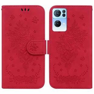 For OPPO Reno7 Pro 5G Butterfly Rose Embossed Leather Phone Case(Red)