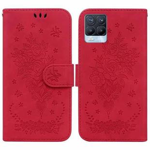 For OPPO Realme 8 / 8 Pro Butterfly Rose Embossed Leather Phone Case(Red)