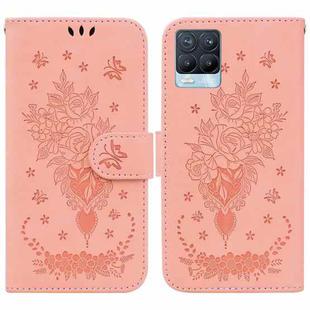 For OPPO Realme 8 / 8 Pro Butterfly Rose Embossed Leather Phone Case(Pink)