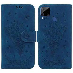 For OPPO Realme C15 / C12 / Narzo 20 Butterfly Rose Embossed Leather Phone Case(Blue)