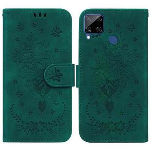 For OPPO Realme C15 / C12 / Narzo 20 Butterfly Rose Embossed Leather Phone Case(Green)