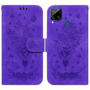 For OPPO Realme C15 / C12 / Narzo 20 Butterfly Rose Embossed Leather Phone Case(Purple)