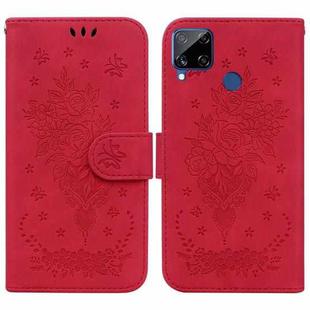 For OPPO Realme C15 / C12 / Narzo 20 Butterfly Rose Embossed Leather Phone Case(Red)