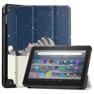 For Amazon Kindle Fire 7 2022 Custer Painted 3-Fold Holder Smart Leather Tablet Case(Lazy Cat)