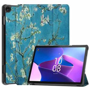 For Lenovo Tab M10 3rd Gen Custer Painted 3-Fold Holder Smart Leather Tablet Case(Apricot Blossom)