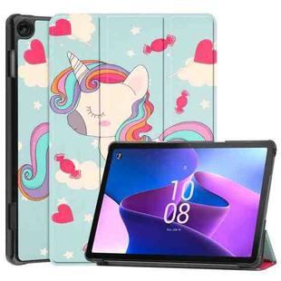 For Lenovo Tab M10 3rd Gen Custer Painted 3-Fold Holder Smart Leather Tablet Case(Unicorn)