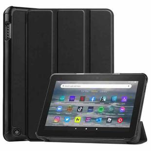 For Amazon Kindle Fire 7 2022 Custer Pure Color 3-Fold Holder Smart Leather Tablet Case(Black)