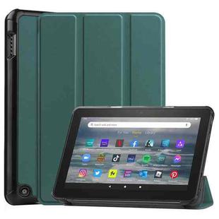 For Amazon Kindle Fire 7 2022 Custer Pure Color 3-Fold Holder Smart Leather Tablet Case(Green)