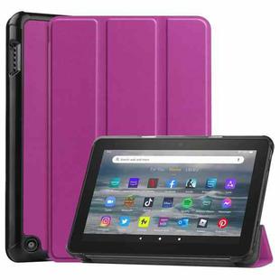 For Amazon Kindle Fire 7 2022 Custer Pure Color 3-Fold Holder Smart Leather Tablet Case(Purple)