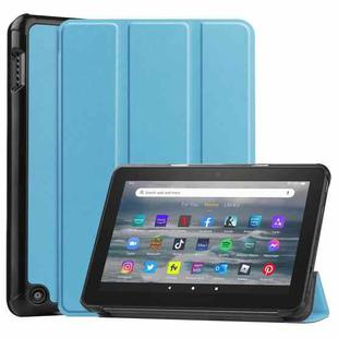 For Amazon Kindle Fire 7 2022 Custer Pure Color 3-Fold Holder Smart Leather Tablet Case(Sky Blue)