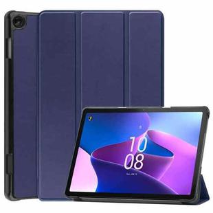 For Lenovo Tab M10 3rd Gen / TB328FU Custer Pure Color 3-Fold Holder Smart Leather Tablet Case(Blue)