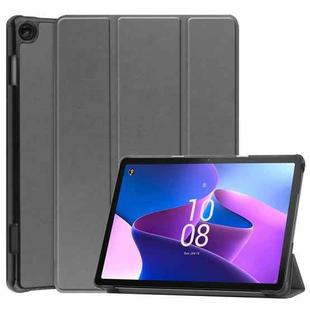 For Lenovo Tab M10 3rd Gen / TB328FU Custer Pure Color 3-Fold Holder Smart Leather Tablet Case(Grey)