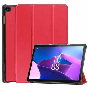 For Lenovo Tab M10 3rd Gen / TB328FU Custer Pure Color 3-Fold Holder Smart Leather Tablet Case(Red)