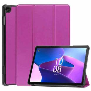 For Lenovo Tab M10 3rd Gen / TB328FU Custer Pure Color 3-Fold Holder Smart Leather Tablet Case(Purple)