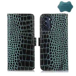 For Motorola Moto G52j 5G Crocodile Top Layer Cowhide Leather Phone Case(Green)