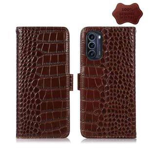 For Motorola Moto G52j 5G Crocodile Top Layer Cowhide Leather Phone Case(Brown)