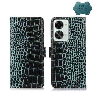For OnePlus Nord 2T 5G Crocodile Top Layer Cowhide Leather Phone Case(Green)