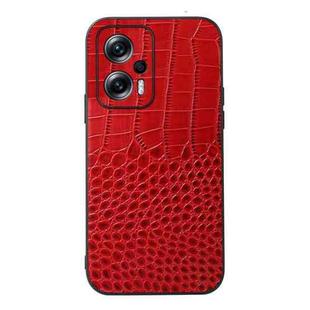 For Xiaomi Redmi Note 11T Pro Crocodile Top Layer Cowhide Leather Phone Case(Red)