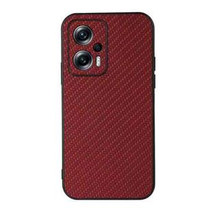 For Xiaomi Redmi Note 11T Pro / 11T Pro+ Accurate Hole Carbon Fiber Texture PU Phone Case(Red)