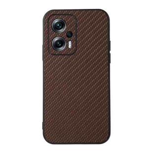 For Xiaomi Redmi Note 11T Pro / 11T Pro+ Accurate Hole Carbon Fiber Texture PU Phone Case(Brown)