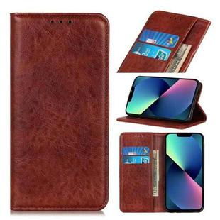 For iPhone 14 Plus Magnetic Crazy Horse Texture Horizontal Flip Leather Phone Case  (Brown)
