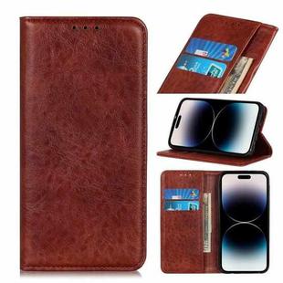 For iPhone 14 Pro Magnetic Crazy Horse Texture Horizontal Flip Leather Phone Case (Brown)